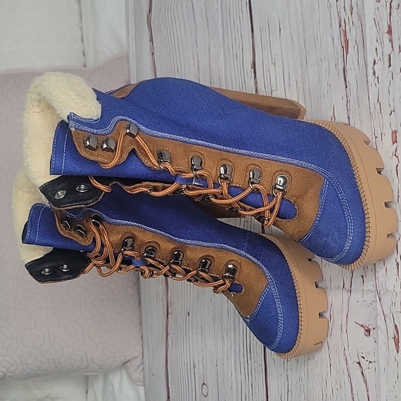 Wet Kiss Women's Blue and Brown Heeled Boots Size 7 - Picture 3 of 5